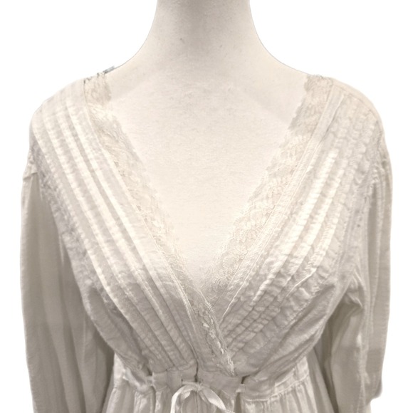 Lucky Brand Ivory Lace Trim Babydoll Blouse - Boho Cottagecore Top - Size Large - Picture 3 of 12